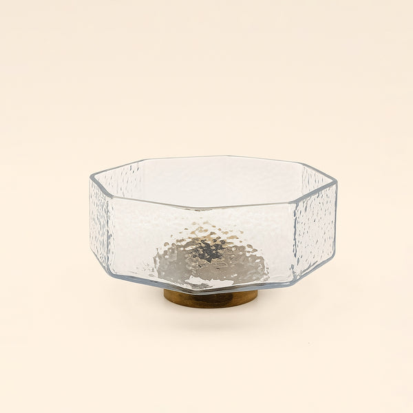 VG504 – Glass Bowl with Wooden Base – 20cm (D)