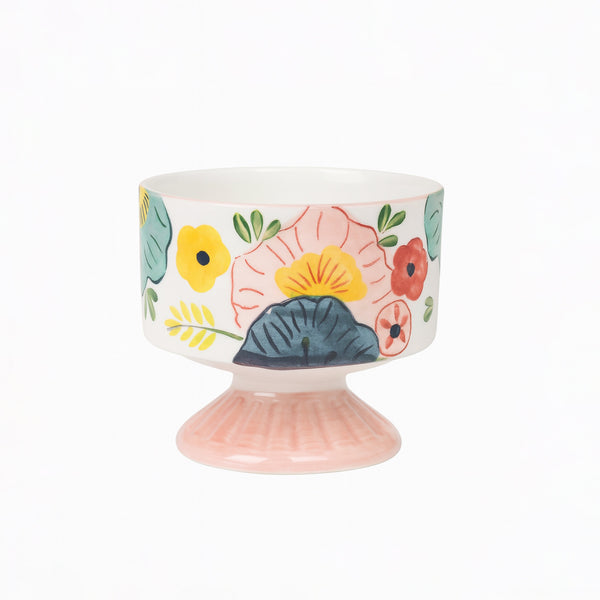 1513-11 Ceramic Ice Cream Cup – Floral Design on Pink Pedestal Base