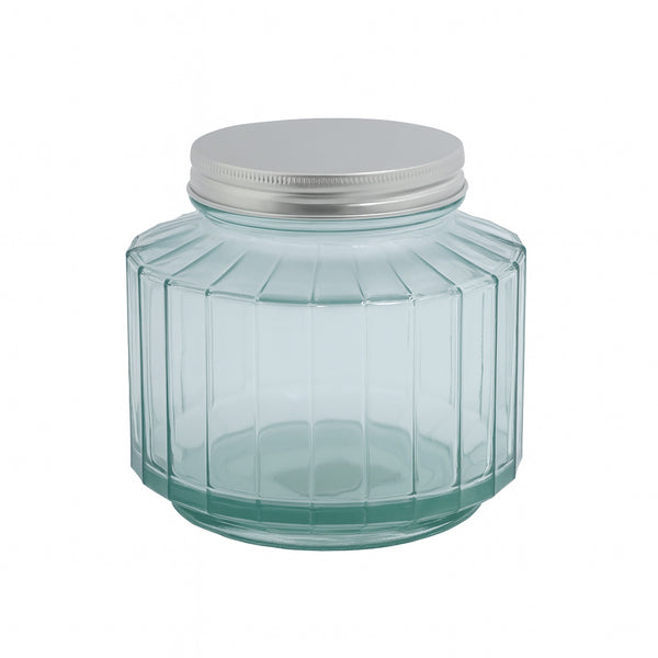 5040 Eco Green Glass Storage Jar with Metal Lid – 1 L – Vertical Stripe Design Eco-Friendly Container