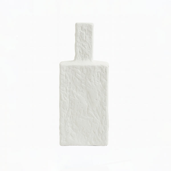 99600-07 Ceramic Vase – 34cm (H) – White Matte Square Design with Textured Finish