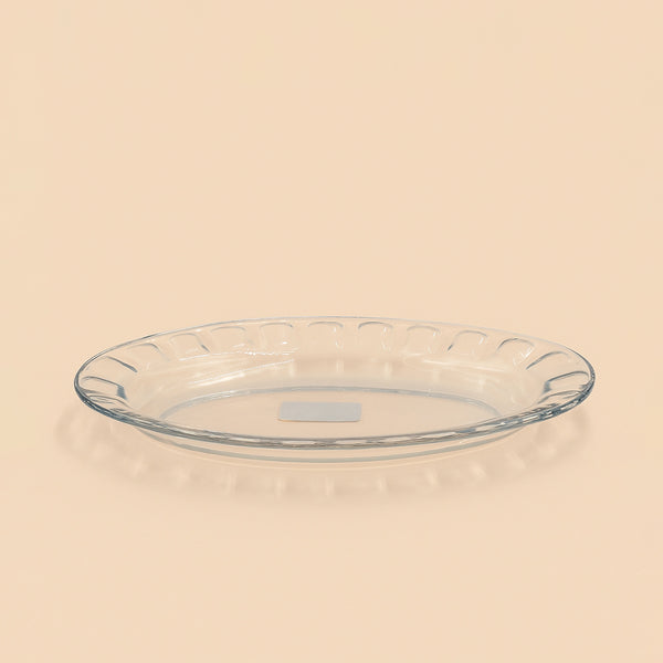 Iran-0120 – Glass Plate 25 cm (W) x 18 cm (L) – Oval Clear Plate with Decorative Rim