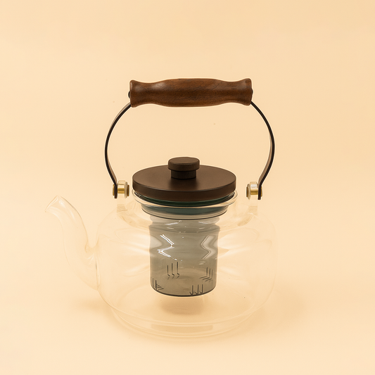 49414-4 – Glass Tea Pot with Infuser & Wooden Handle – Clear