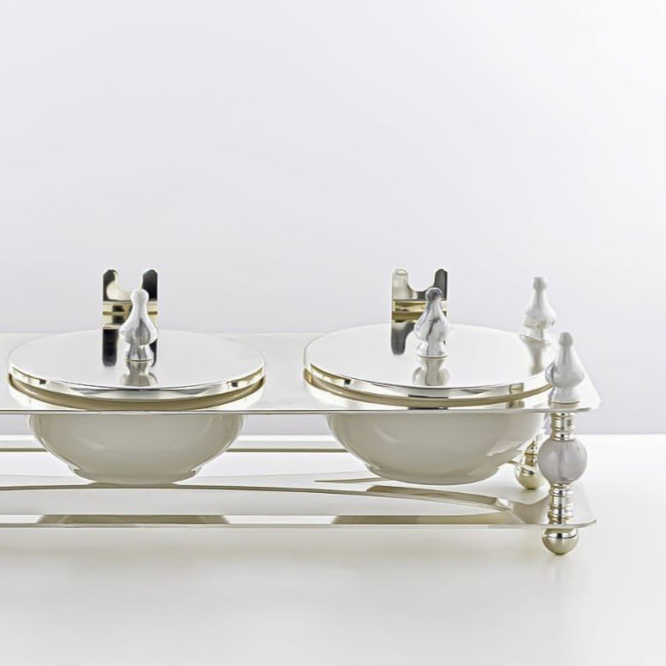 HM4105-S Candy Box 3 Section – Elegant Silver Finish with Lidded Bowls and Decorative Stand