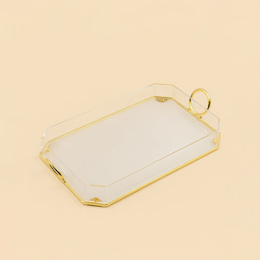Acrylic Serving Tray with Handles Gold – 34 cm (W) x 23 cm (L) – CD-7525