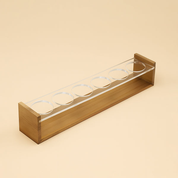 EA-ST461 – Acrylic Cup Holder with Wooden Base – 40cm (W) x 8cm (L)