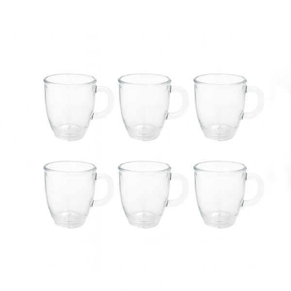ISF-420 Glass Cup 6-Piece Set 200ml – Clear Round Design with Handle