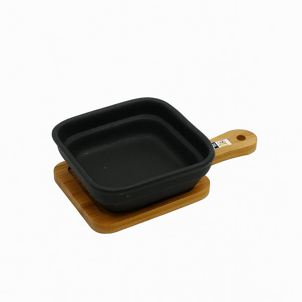 SD-23745-P – Ceramic Bowl – 4.75 Inches Black Square Ceramic Bowl with Bamboo Stand