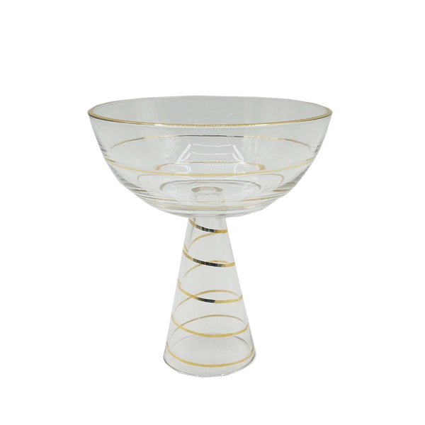 VG396 Glass Bowl With Stand and Gold Rim - 14cm x 14cm x  18cm