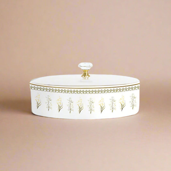 Ceramic Sweet Box  with Lid– 7 Inches – Elegant White Finish  – SC3950