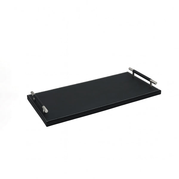 23R0010014 Rectangle Leather Tray with Handle – 20 x 50 cm – Black