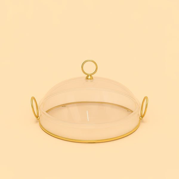 Acrylic Round Tray with Lid – 31 cm Diameter – Gold Accents - CD-7458