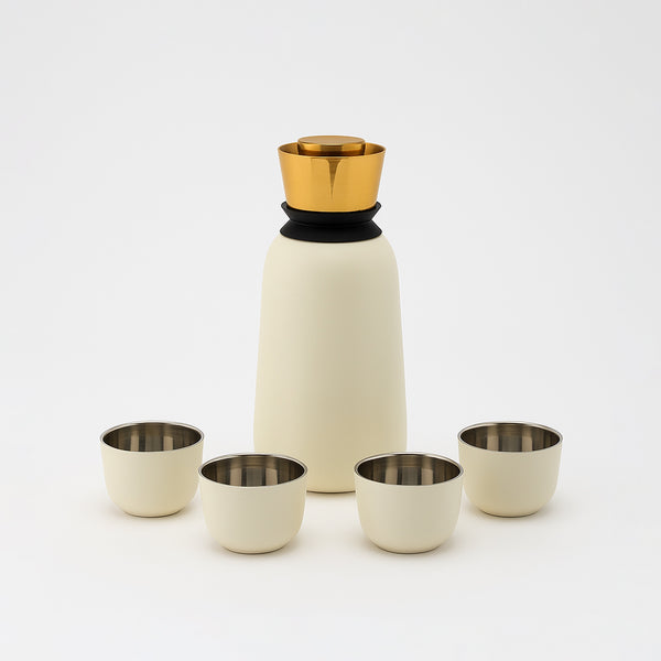 QS03-09SGW Flask & Cup Set 5-Piece (1.0L) – Beige with Gold Lid