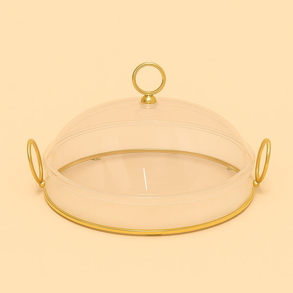 Acrylic Round Tray with Lid – 35 cm Diameter – Gold Accents - CD-7454
