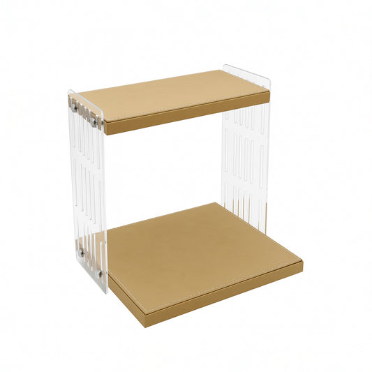 TR0043 – Acrylic Tray with Leather Base 2-Layer 15x30 / 30x30 cm – Beige