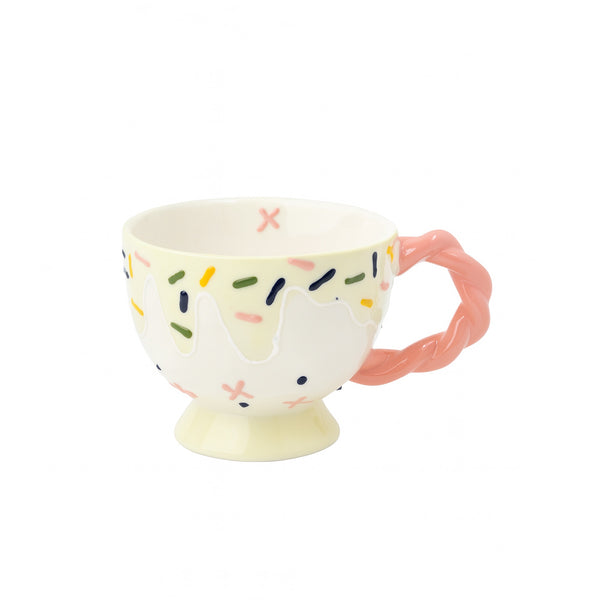 1515-03 Ceramic Mug – Sprinkles Design with Braided Pink Handle