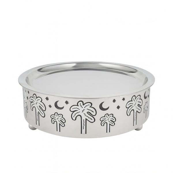 MD-1078C Serving Plate –  30cm(D) x 10cm(H) – Silver Finish with Palm Tree and Crescent Design