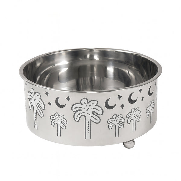 MD-1078D Salad Bowl  – 23cm(D) x 10cm(H) – Silver Finish with Palm Tree and Crescent Design