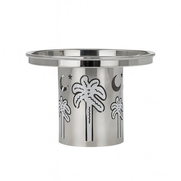MD-1078G Cake Stand – 26 cm (D) × 17 cm (H) – Silver Finish with Palm Tree and Crescent Design