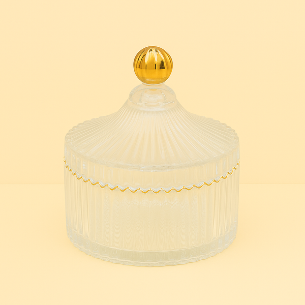 Glass Bowl with Lid and Gold Trim – 14 cm Diameter – TG009"