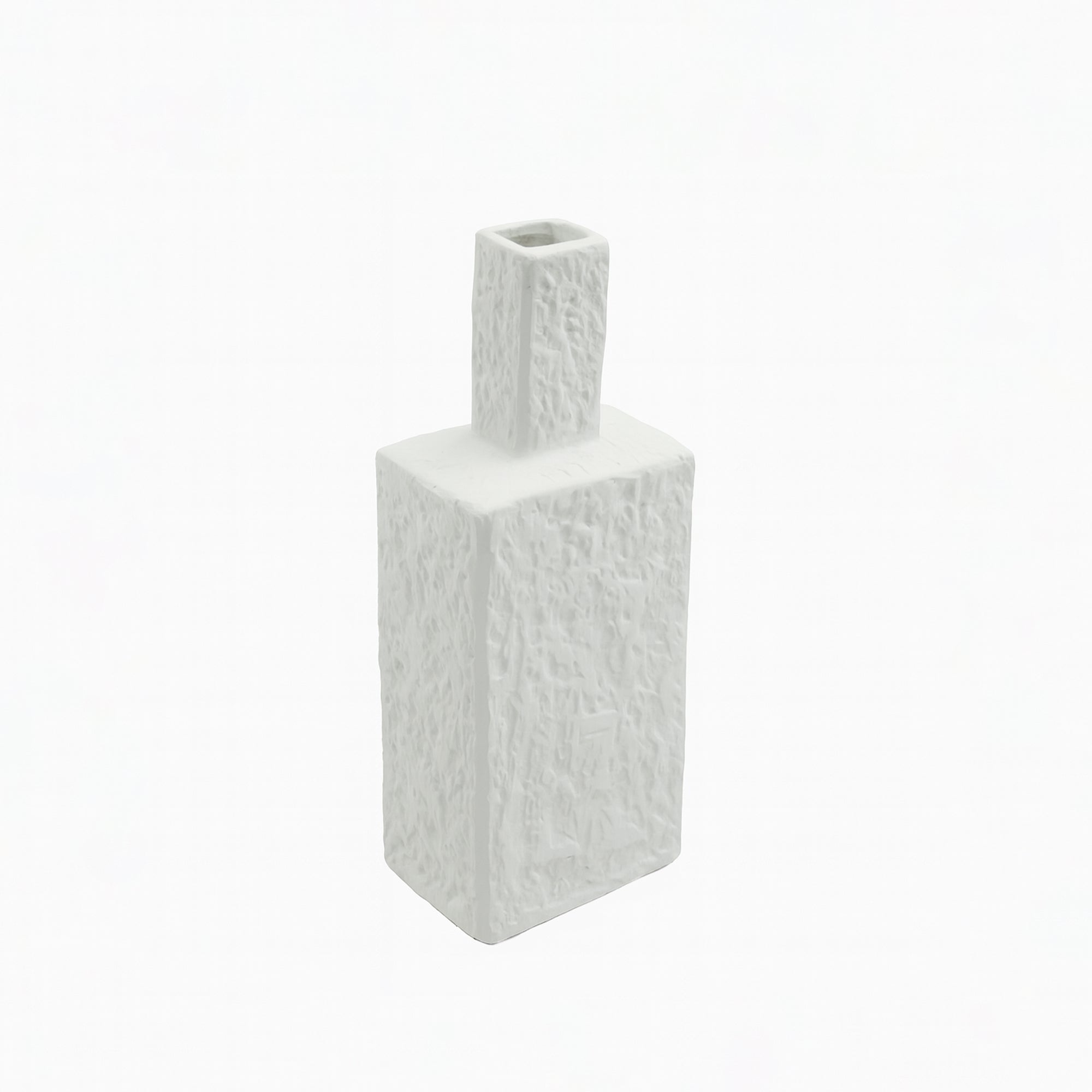 99600-07 Ceramic Vase – 34cm (H) – White Matte Square Design with Textured Finish