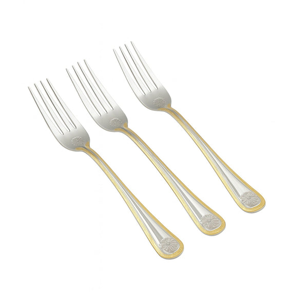 CUT0010370 Stainless Steel Dinner Fork Set – 3 Pieces – 20cm (H) – Silver with Gold Accent Handles