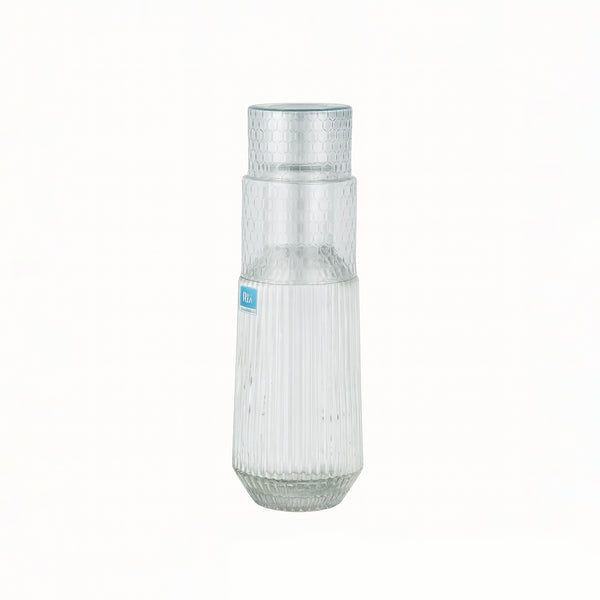 PG940 Glass Bottle with Glass – Clear Ribbed & Honeycomb Design