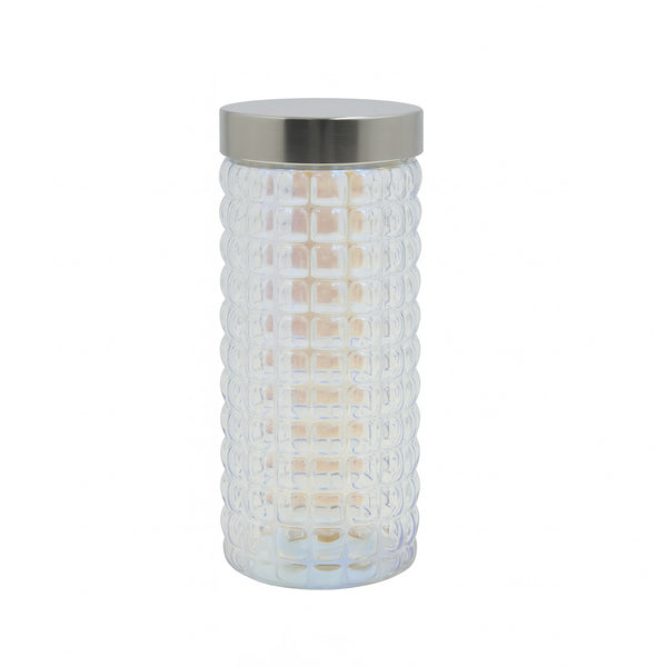 HMP10789 Glass Storage Jar with Metal Lid – 2200 ml – Large Capacity Square-Pattern Design