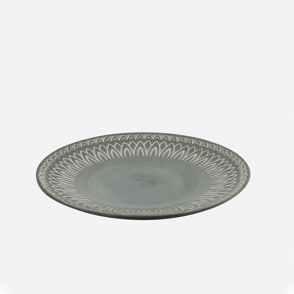 99580-02 – Ceramic Plate – 11 Inches – Charcoal Grey with White Patterned Rim