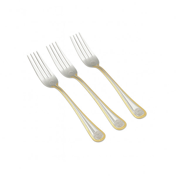CUT0010372 Stainless Steel Tea Fork Set – 3 Pieces – 14cm (H) – Silver with Gold Accent Handles