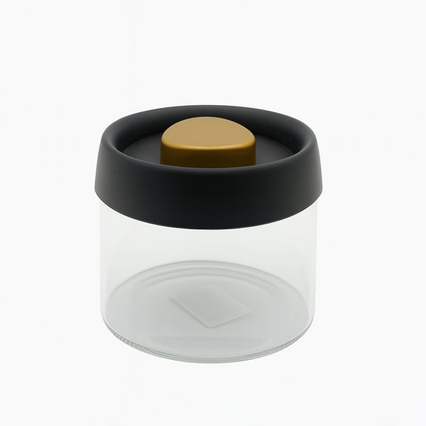 GLA25218 – Clear Glass Storage Jar with Black Lid – 9cm (H)