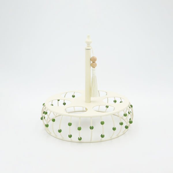 25236-62 – Metal Cup Holder – 20cm (D) – Cream with Green Bead Design