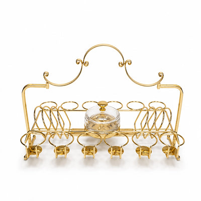 HO-992-LG Tea Cup Holder – Luxury Gold Tea Cup & Condiment Stand – Elegant Tea Serving Organizer
