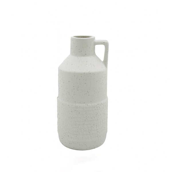 99599-20 Ceramic Flower Vase – Tall Speckled Jug Design with Rope Texture – White