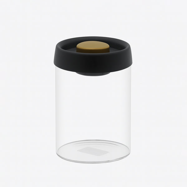 GLA25221 – Tall Clear Glass Storage Jar with Black Lid – 16cm (H)