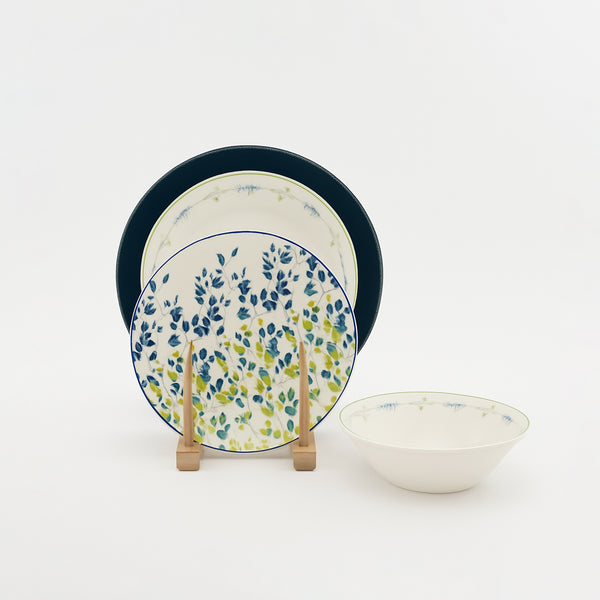 DS-24C116 Round Dinner Set – 24 Pieces – Elegant Blue & Green Floral Porcelain Design