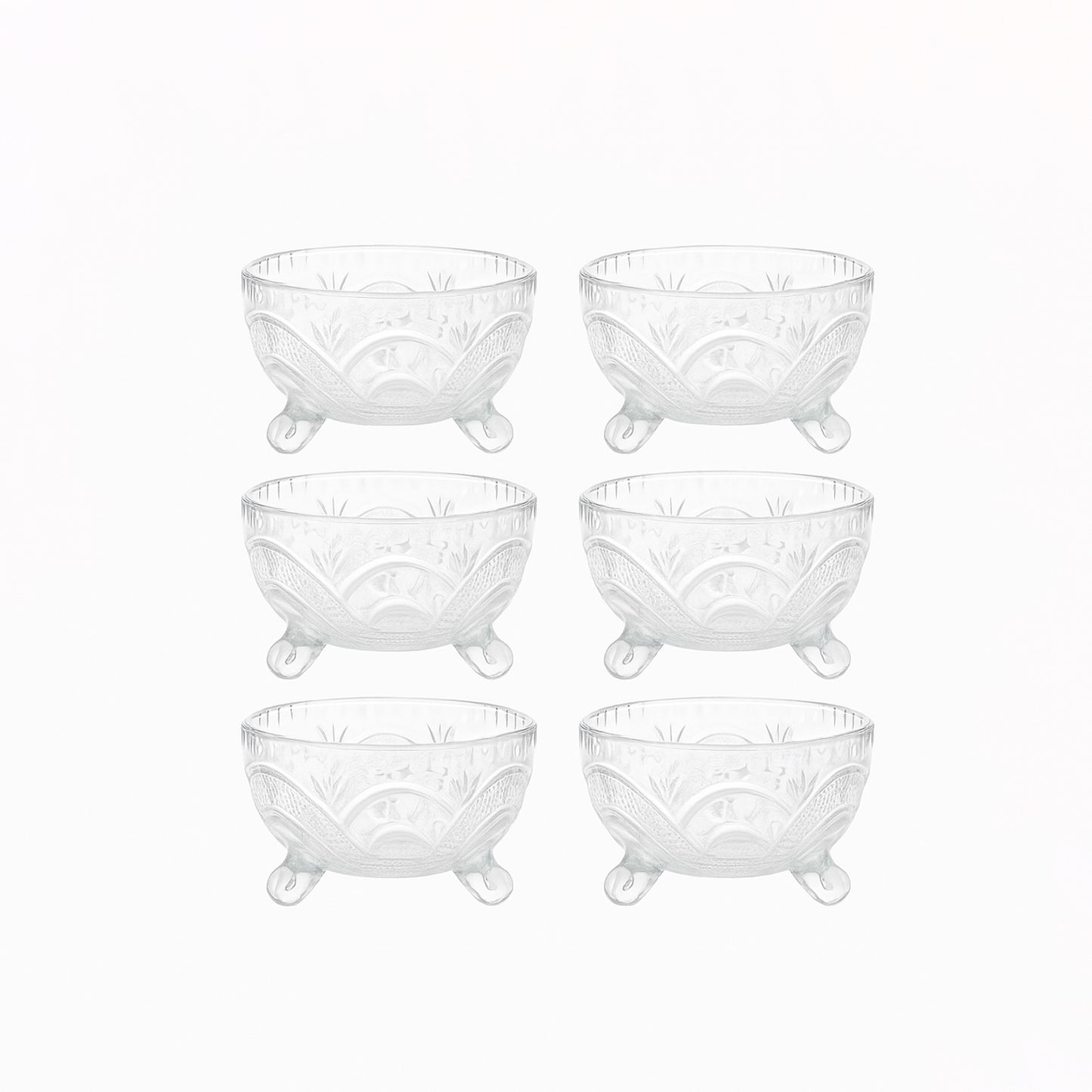 12 ARIZONA – Glass Bowl Set – 6 Pieces – 200ml – Textured Pedestal Design