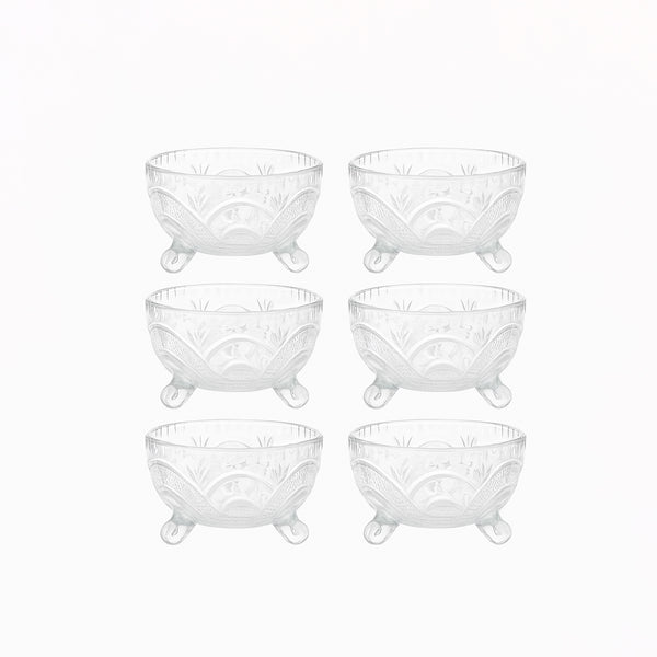 12 ARIZONA – Glass Bowl Set – 6 Pieces – 200ml – Textured Pedestal Design