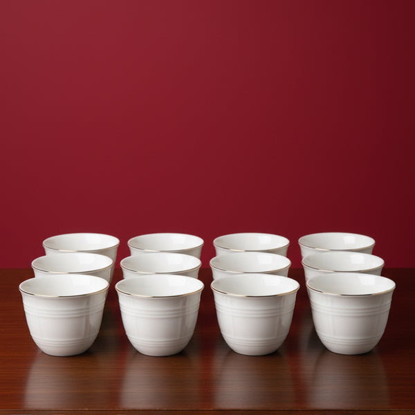 GER4482 Ceramic Cawa Cup 12-Piece Set – Elegant White Design with Gold Rim