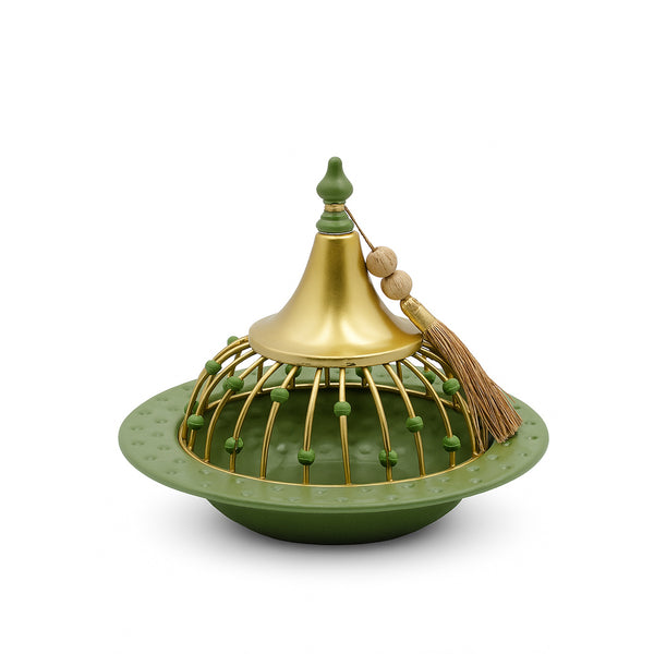 25236-69 – Fruit Tray with Lid – 21cm (D) – Green Base with Gold Dome