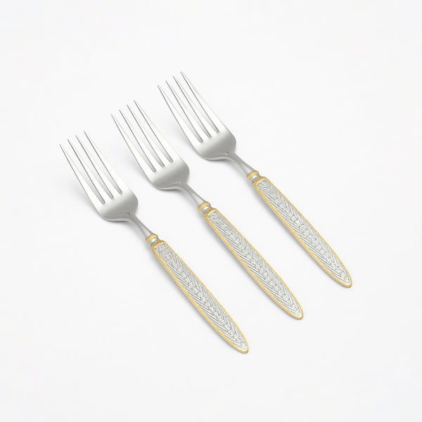 CUT0010460 Stainless Steel Tea Fork Set – 3 Pieces – 14cm (H) – Silver with Gold Accent Handles