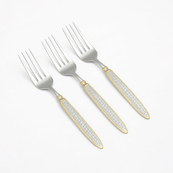CUT0010458 Stainless Steel Dinner Fork Set  – 20cm (H) – 3 Pieces – Silver with Gold Accent Handles