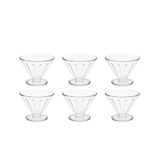 DSK034B/NE-32847-P – Glass Ice Cream Cup Set – 6 Pieces – 165ml – Fluted Pedestal Design