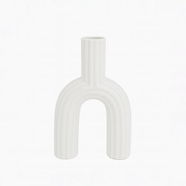 99600-14 Ceramic Flower Vase – Arch Shape Ribbed Design – White