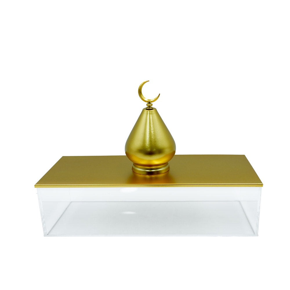 1268-162 Box With Metal Lid & Minaret Gold 40X20X10,Ramadan Decor