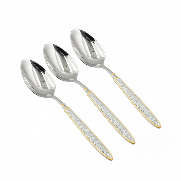 CUT0010457 Stainless Steel Dinner Spoon Set – 3 Pieces – 20cm (H) – Silver with Gold Accent Handles