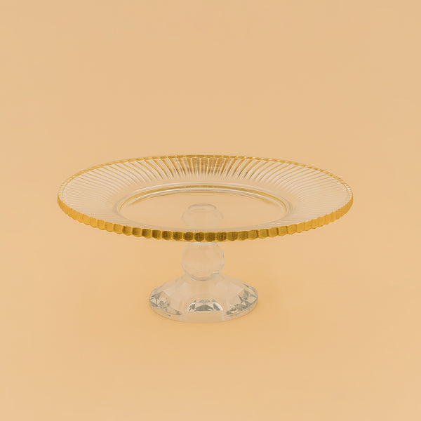 VG412 – Glass Cake Plate with Metal Stand – 23cm  x 23cm  x 11.5cm