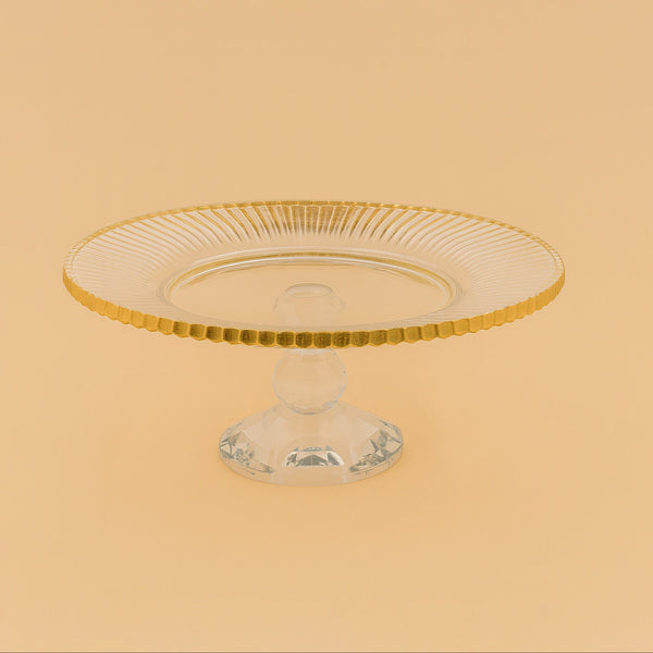 VG413 – Glass Cake Plate with Metal Stand – 26cm x 26cm x 12cm