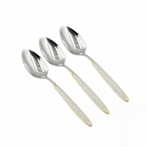 CUT0010459 Stainless Steel Tea Spoon Set – 3 Pieces – 14cm (H) – Silver with Gold Accent Handles