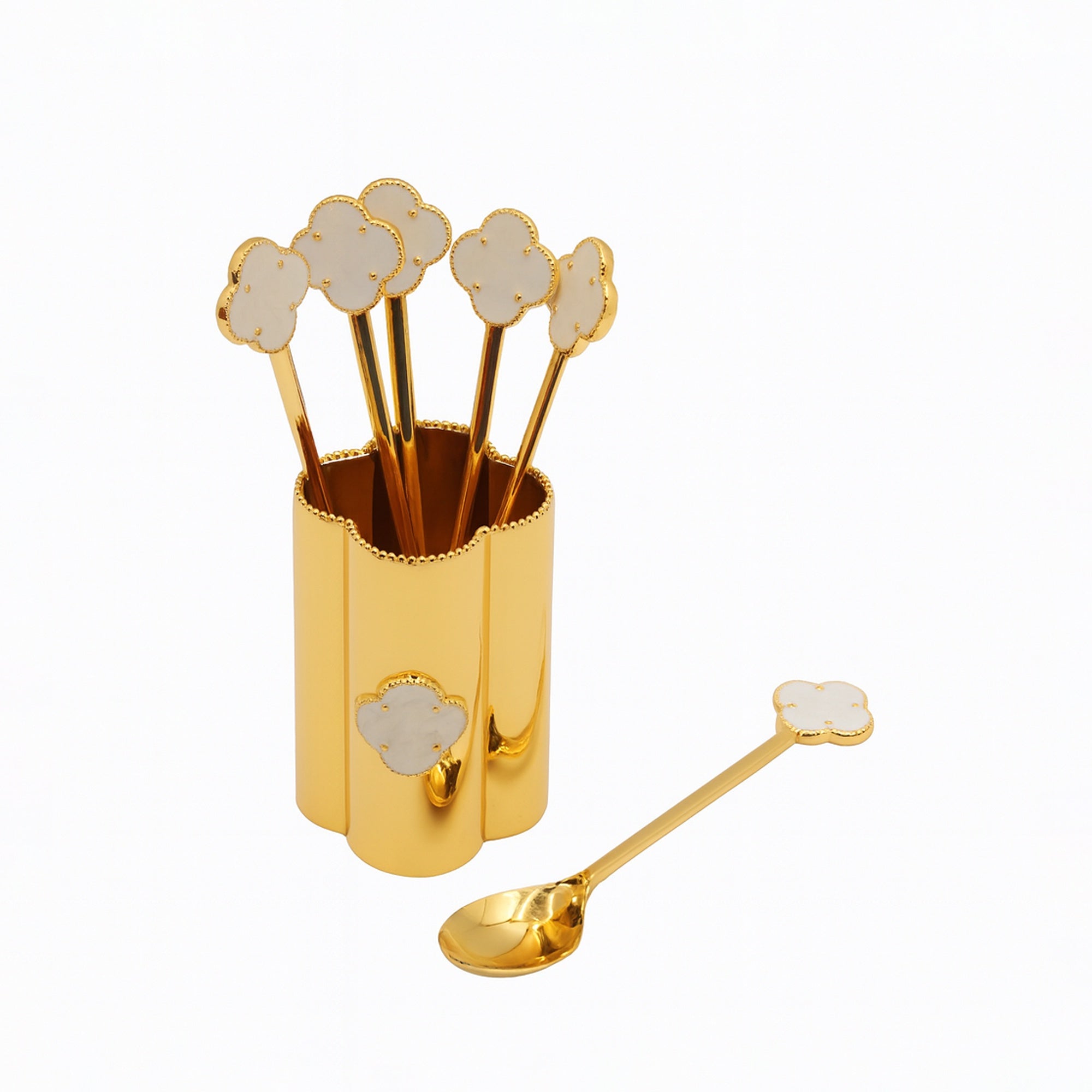 AMG-TW-2184 Golden Spoon Set with Holder – 6-Piece Spoon Collection