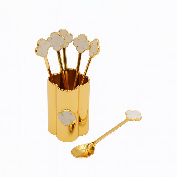 AMG-TW-2184 Golden Spoon Set with Holder – 6-Piece Spoon Collection